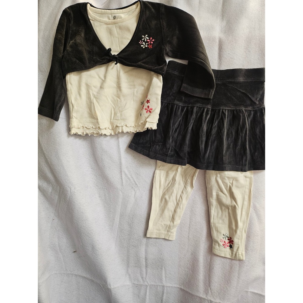 Vintage Ready Set Grow Healthtex Girls 3T Black Cream Velour Skirt Legging Set
